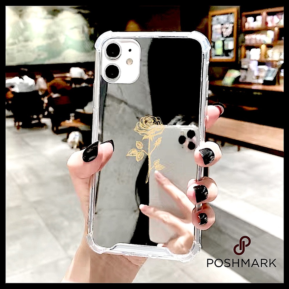 NWT Rose Pattern Silicone Transparent Mirror Phone Case For iPhone 14 Plus